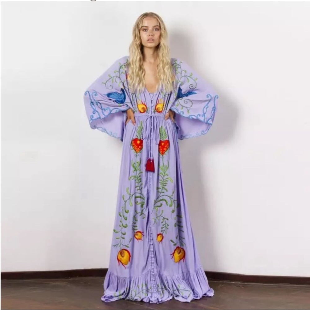 #99. ! 5 STAR Bohemian Kimono Embroidered Maxi Dress - Picture 2 of 10